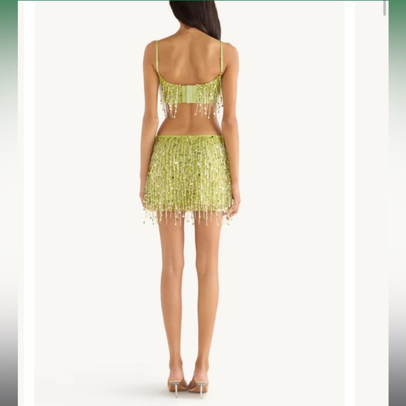 Yasmin Hand Beaded Mini SKIRT - Chartreuse - Picture 6 of 8